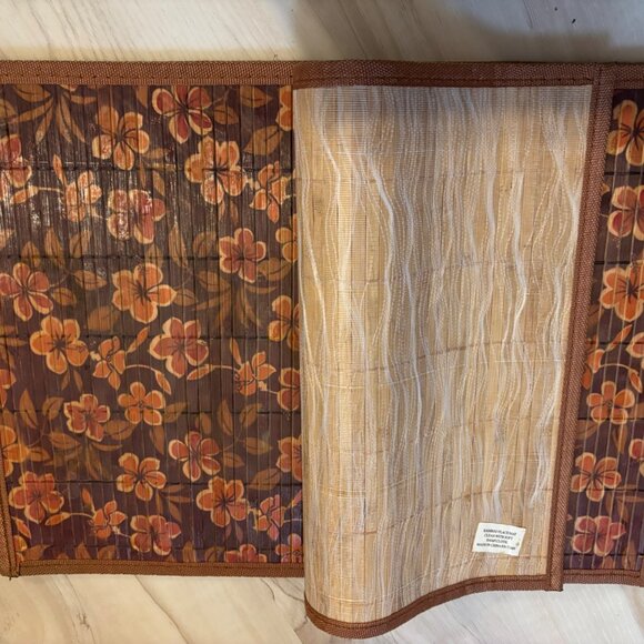 Bamboo Placemat With Floral Design Set of 4 Country Farmhouse - Picture 3 of 4